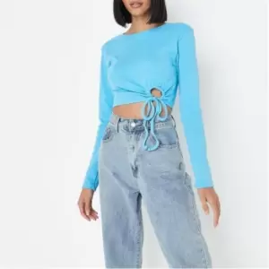 Image of Missguided Side Tie Ls Top - Blue