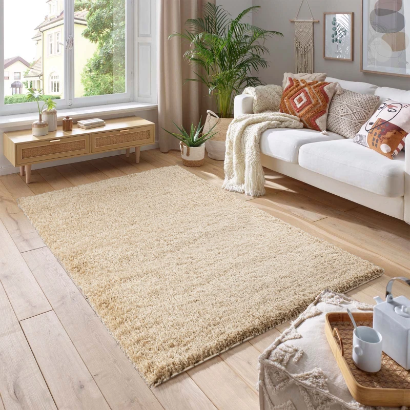 Image of Smart Living Smart Living Soft Fluffy 5cm Thick Pile Shaggy Area Rugs for Living Room, Bedroom in Light Beige Size: 120cm x 170cm Light Beige 120cm