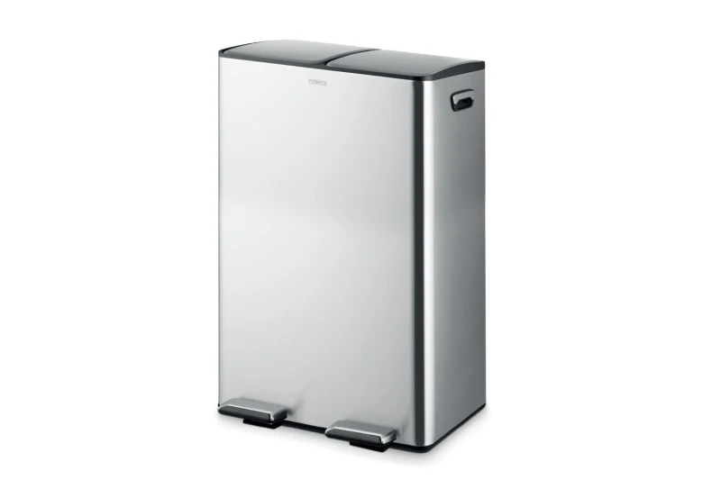 Image of Tower Recycling Pedal Bin, 60L, Black T838023BLK in Metallic Silver Size: A Metallic Silver Unisex A