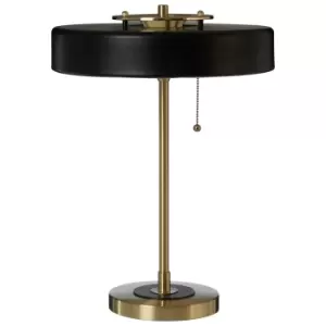 Image of Premier Housewares Rogano Table Lamp with Brush Brass Finish Base & Black Metal Shade