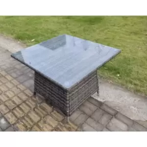 Image of Fimous Outdoor Dark Grey PE Rattan Square Dining Table with Clear Tempered Glass