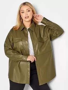 Image of Yours Pu Shacket Olive, Green, Size 16, Women