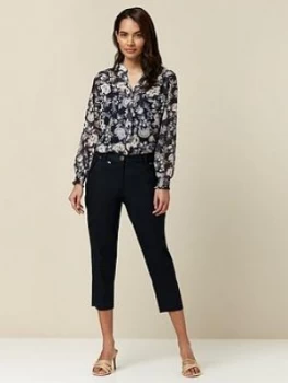 Image of Wallis Petite Cotton Crop Trousers - Navy Blue, Size 8, Women
