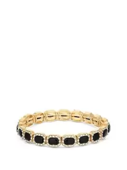 Image of Jon Richard Gold Plated Crystal And Jet Rectangle Stretch Bracelet, Yellow Gold, Women