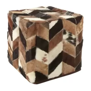 Image of Genuine Cowhide Leather Pouffe in Natural Patchwork