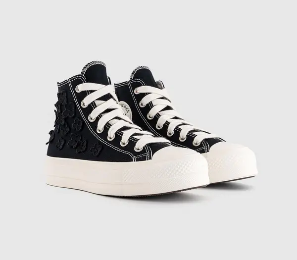 Image of Converse Womens All Star Lift Hi Trainers Black Egret Flower, 5