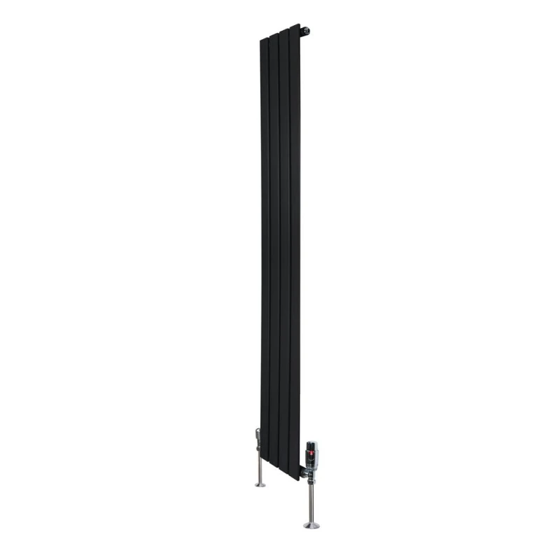 Image of Monstershop Flat Single Column Radiator & Valves - 1600mm x 280mm - Black Unisex