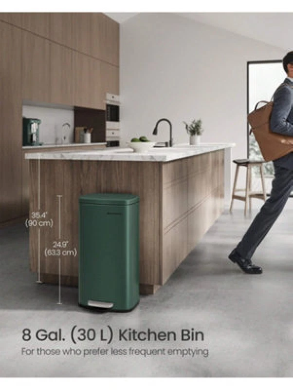 Image of Songmics Kitchen Bin 30L, Pedal Bin, Rubbish Bin With Soft-Close Lid And Inner Bucket, Steel, Retro Green