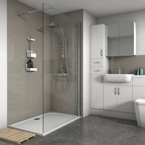 Image of Splashwall Gloss Coffee Tile effect 3 sided Shower Panel kit (L)1200mm (W)2420mm (T)3mm