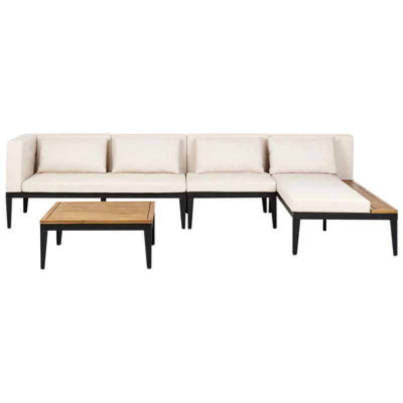 Image of Beliani Garden Corner Sofa With Table 4 Seater Bracciano Left Hand Certified Acacia Wood Light Beige