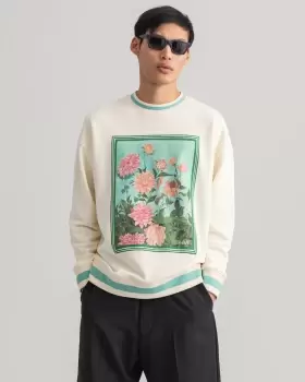 Image of GANT Men Dahlia Print Crew Neck Sweatshirt (S) Beige