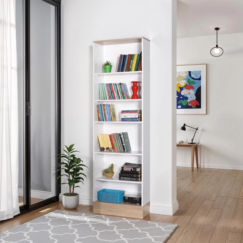 Image of FWStyle FWStyle 6 Tier Bookcase Two Tone White & Oak Effect White One Size Unisex 5056413130891