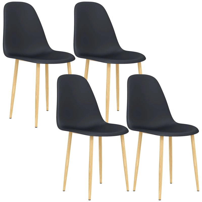 Image of HOMCOM Dining Chairs Set of 4 w/ Curved Back, Steel Legs Black