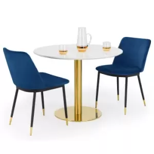 Image of Julian Bowen Set Of Palermo Round Dining Table & 2 Delaunay Blue Chairs