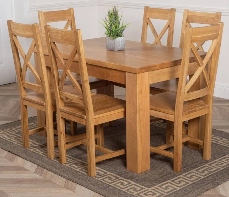 Image of Thats Furniture Dakot 127 x 82cm Oak Small Dining Table & 6 Berkeley Chairs in Brown Size: 127 x 82cm Brown Unisex 127 x 82 cm