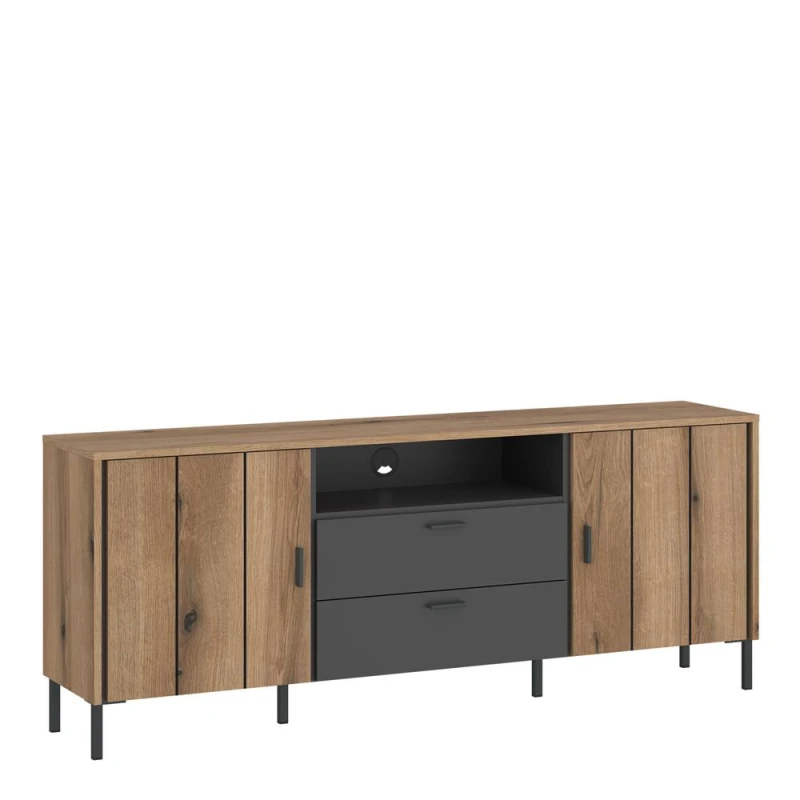 Image of Furniture To Go Arundel TV Cabinet 2 Door 2 Drawer 158cm Wide in Oak/Grey in Brown Brown Unisex
