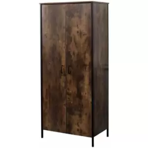 Image of Retro Industrial Style Bedroom Wardrobe with 2 Doors,Storage Unit for Bedroom,Burning Wood Colour,Retro Industrial Style,79x49.5x180cm(WxDxH)