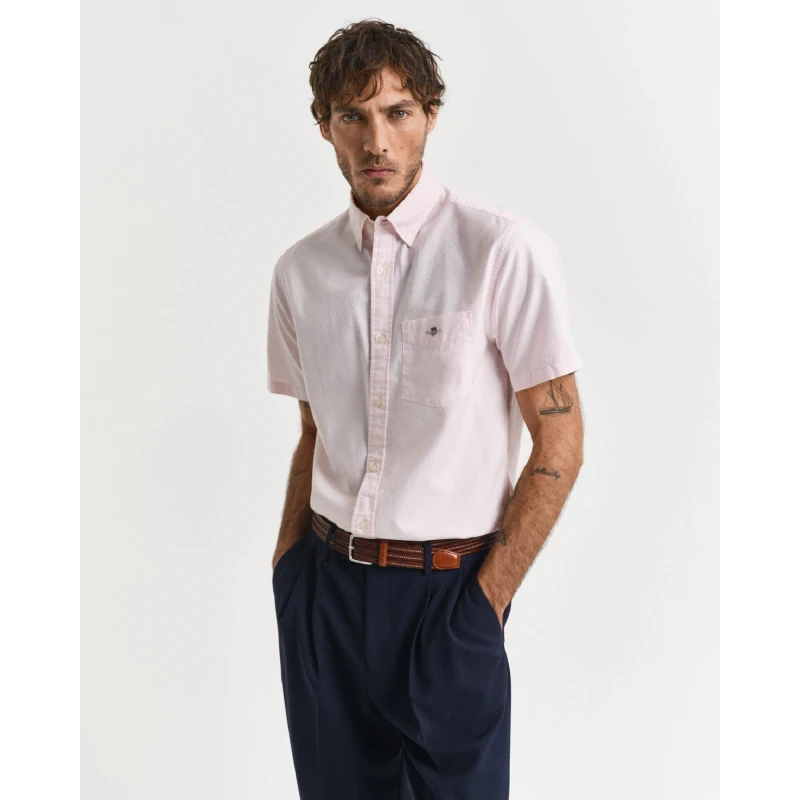 Image of Gant Regular-Fit Classic Short Sleeves Oxford Shirt Pink male S