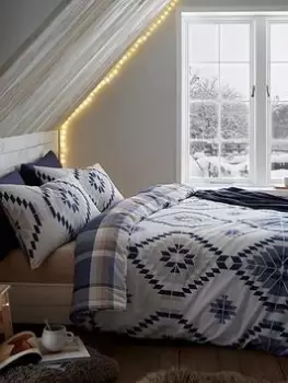 Image of Catherine Lansfield Navajo Reversible Duvet Cover Set Blue - Db