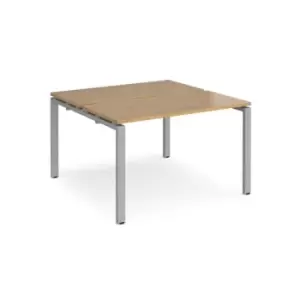 Image of Bench Desk 2 Person Starter Rectangular Desks 1200mm Oak Tops With Silver Frames 1200mm Depth Adapt
