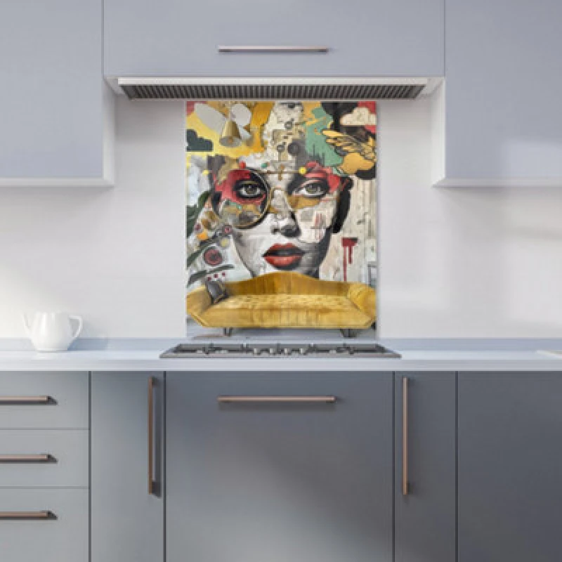 Image of Warren Reed Designer Abstract Face Behind Sofa Kitchen Splashback