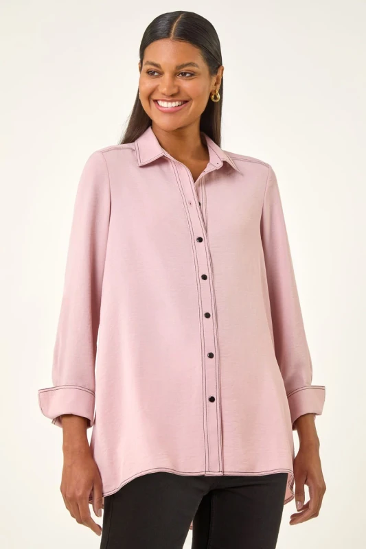 Image of Roman Womens Constrast Stitch Shirt in Light Pink Size: 10 Light Pink Female 10