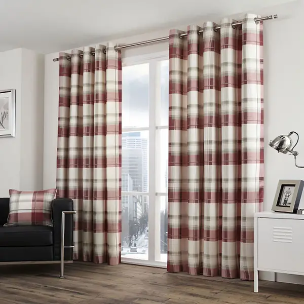 Image of Fusion Fusion - Balmoral Check 100% Cotton Eyelet Lined Curtains, Ruby, 66 x 90" BCKRB66906LZU