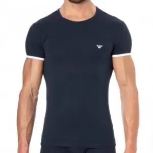 Image of Emporio Armani Contrast Binding Cotton T-Shirt - Navy M