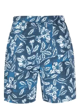 Image of C. P. COMPANY Botanical-Print Swimming Shorts Blue Milk White