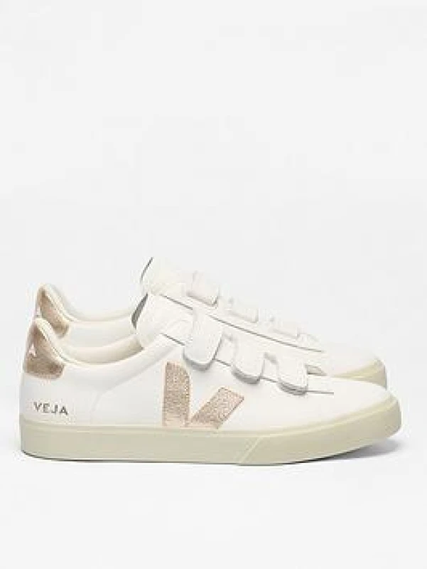 Image of Veja Recife Leather Trainers with Touch 'n' Close Fastening White/Gold-Coloured Women 41 (7);36 (3.5);37 (4);38 (5)