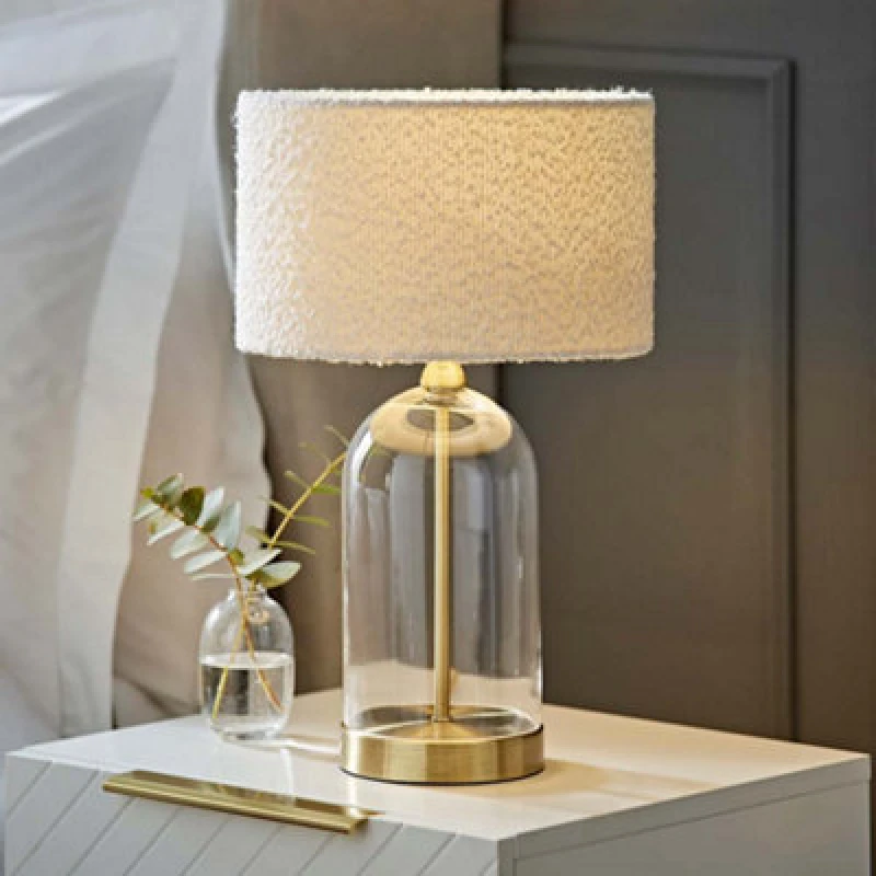 Image of ValueLights Jessy Gold Glass Table Lamp With Cream Boucle Shade Gold