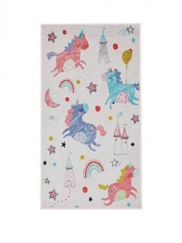 Image of Crushed Velvet Unicorn Rug, Multi, Size 60X100Cm
