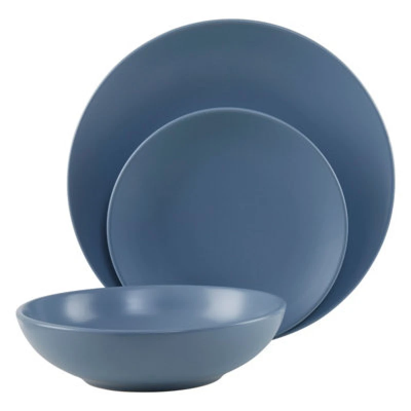 Image of Orsina 12 Piece Blue Stoneware Dinner Set,vibrant Dinnerware Set With Coupe Plates,ideal For Modern Dining Spaces