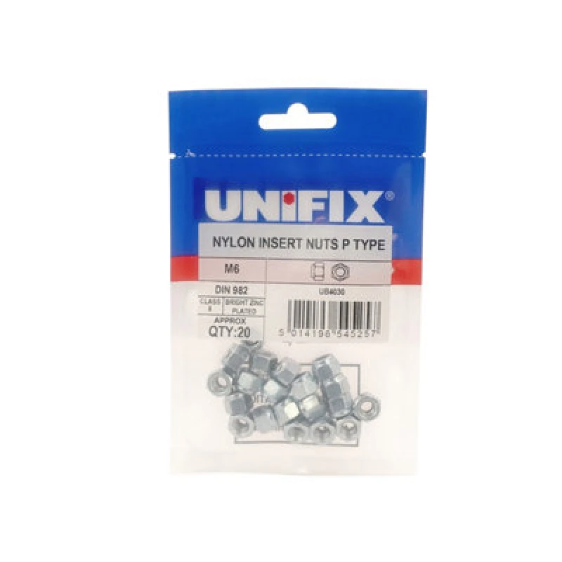 Image of Unifix Class 8 Nylon Insert Nuts P Type Din 982 Bzp - M6 - Ubnipms06