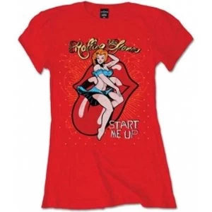 Image of Rolling Stones Start Me Up Red Ladies T Shirt: Medium