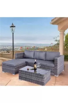 Image of Grey Dunham 4 seat rattan corner sofa with coffee table