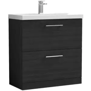 Image of Nuie Arno Charcoal Black 800mm 2 Drawer Vanity Unit with 40mm Profile Basin - ARN635A - Charcoal Black