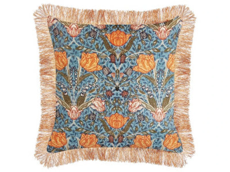 Image of Beliani Throw Cushion Mitella Velvet 45 X 45cm Blue Floral Pattern