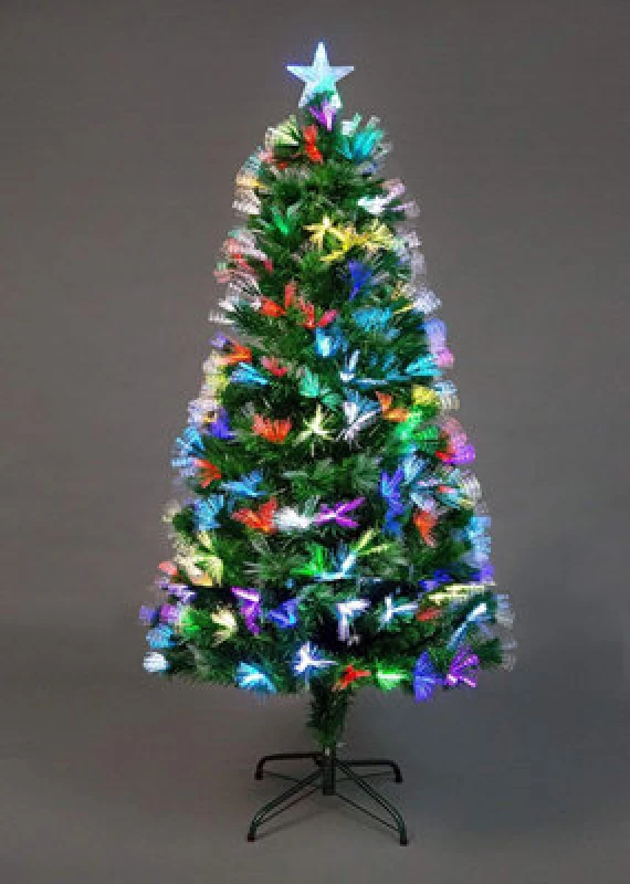 Image of Shatchi 3ft/90cm Flowers Fibre Optic Christmas Tree LED Pre-Lit Green