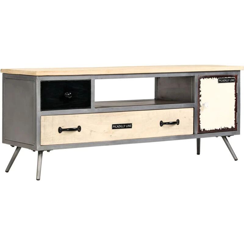 Image of vidaXL Solid Mango Wood and Steel TV Cabinet 120x30x45cm Entertainment Centre