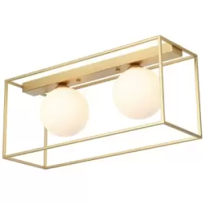 Image of Netlighting Modern Flush Ceiling Light Golden 2 Light with White Shade, G9