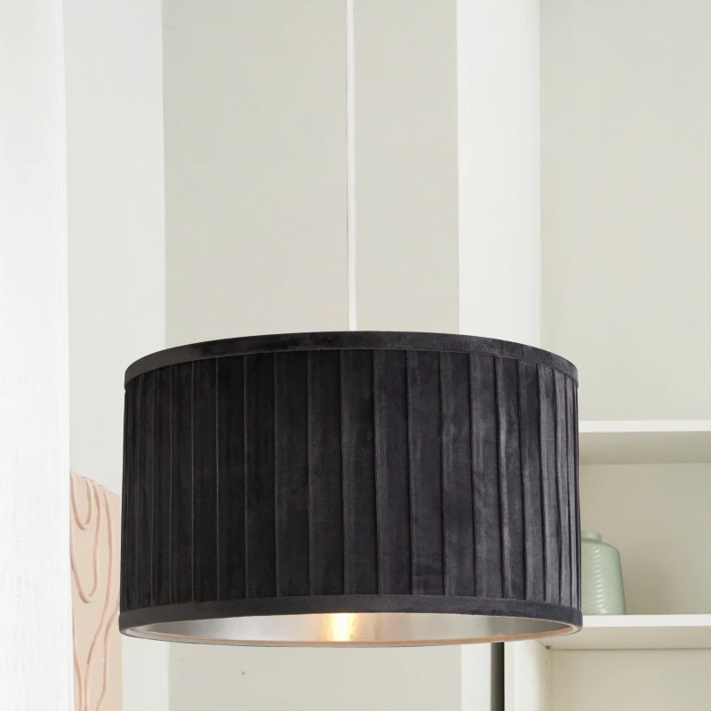 Image of Searchlight Pleated Velvet Grey Shade Grey - Searchlight Grey UD97201