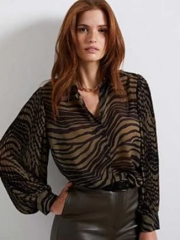 Image of Mint Velvet Rey Animal Print Shirt - Dark Green