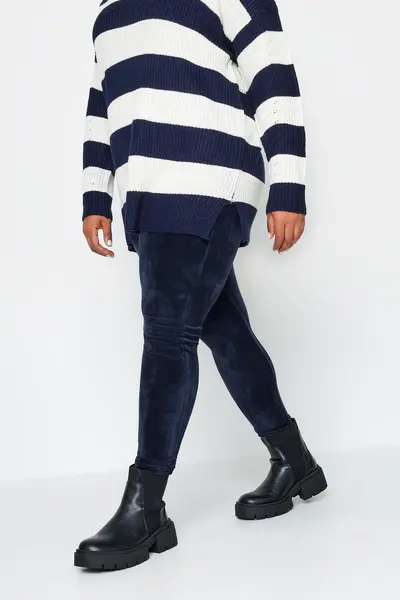 Image of Yours Velour Leggings Mid Navy