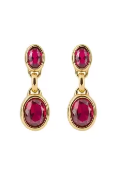 Image of Fuchsia Nano Crystal Double Drop Earrings with Yellow Gold Plating