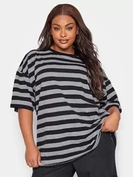 Image of Yours Boxy Tee 2 Pack - Grey Marl & Black/grey Stripe, Grey, Size 20, Women