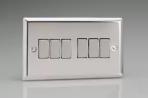 Image of Varilight Classic 6 Gang 2 Way Rocker Switch With Metal Rockers (Double XC96D) - Polished Chrome - XC96D