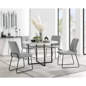 Image of Furniturebox UK - Furniturebox Adley Grey Concrete Effect 120cm Storage Dining Table & 4 Light Grey Halle Silver Leg Fabric Chairs