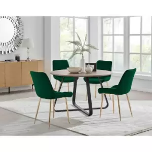Image of Furniture Box Santorini Brown Round Dining Table and 4 Green Pesaro Gold Leg Chairs