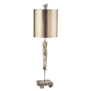 Image of Table Lamp Stacked Base Swivel Feet Sculpted Metal Stem Aged Silver LED E27 60W